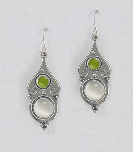 Sterling Silver White Moonstone And Peridot Gemstone Drop Dangle Earrings